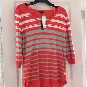 NWT! Lety & Me coral, white and grey size large top. Perfect for Spring!